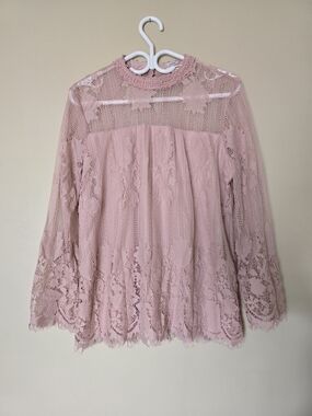Ultra Pink Dusty Rose Lace High Neck Blouse